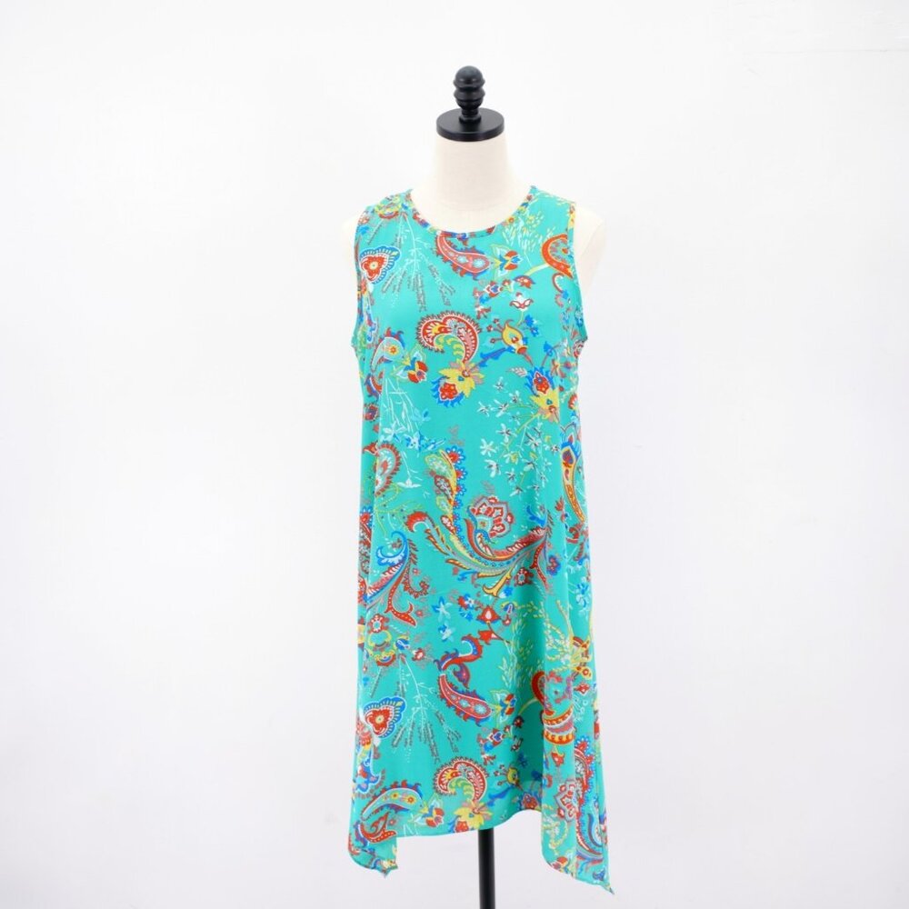 Madison Leigh 10 Teal Paisley Crew Neck Sleeveless Maxi Dress Polyester‎